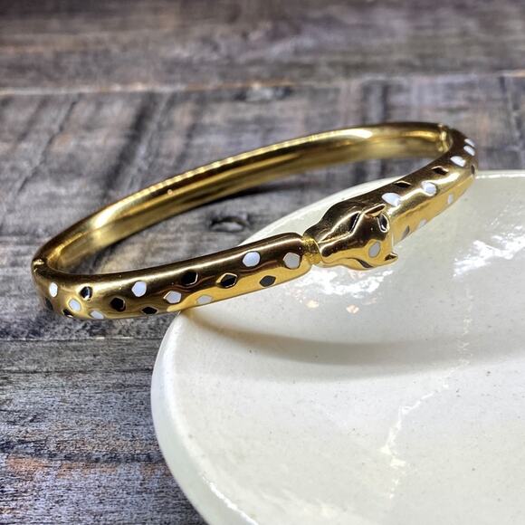 NEW Spotted Leopard Gold Bangle Bracelet - Picture 2 of 15